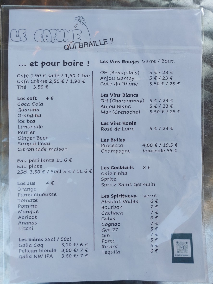 Le Cafuné qui braille menu 2