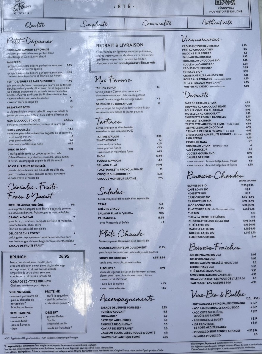 Le Pain Quotidien menu 1