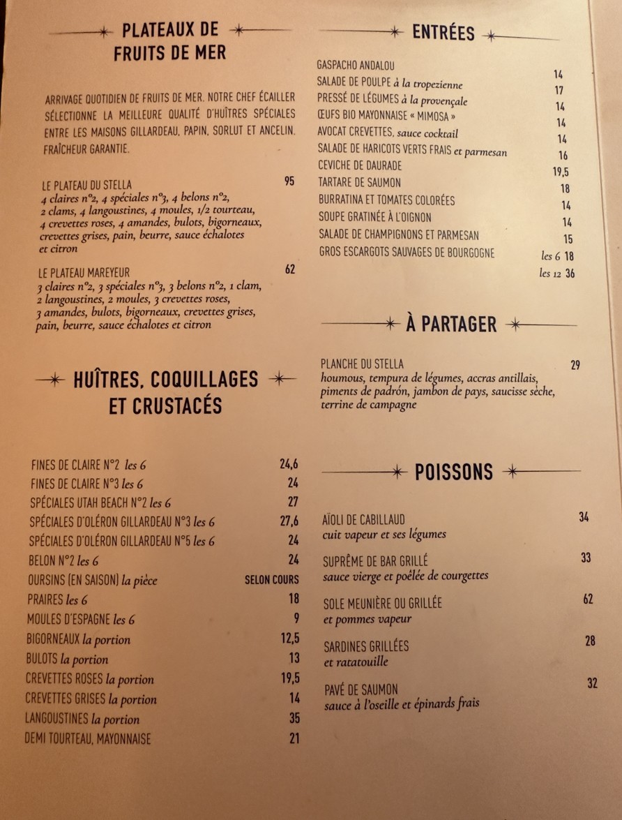 Le Stella menu 1