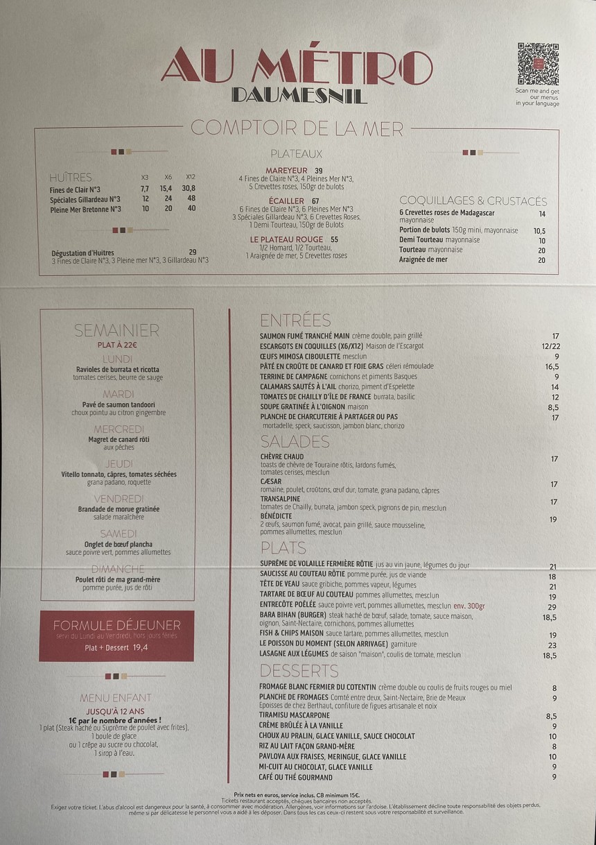 Au Métro menu 2
