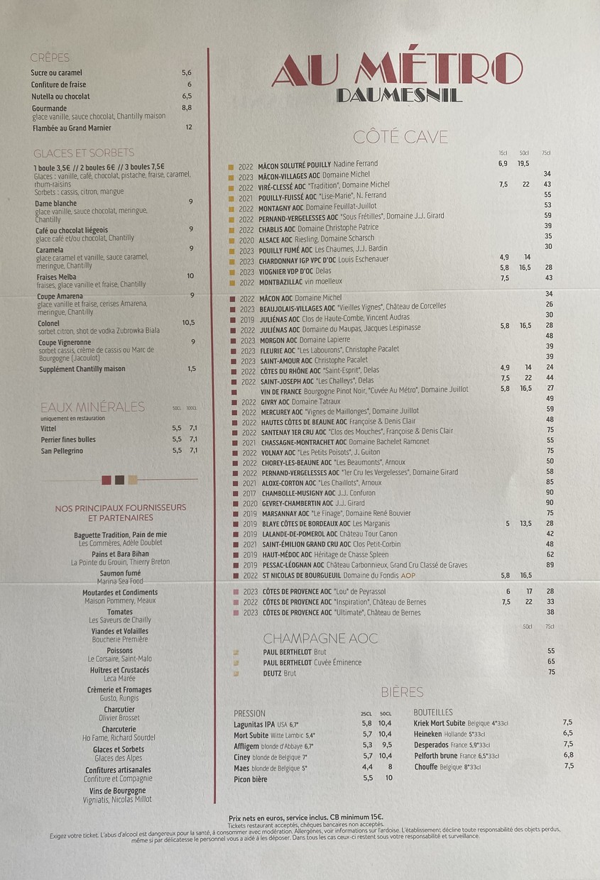 Au Métro menu 3