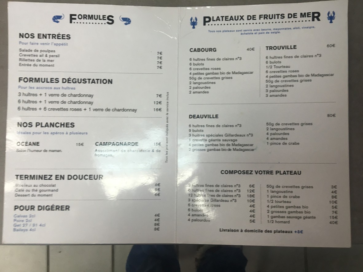 Chacha & Companie - Restaurant de Fruits de Mer menu 1