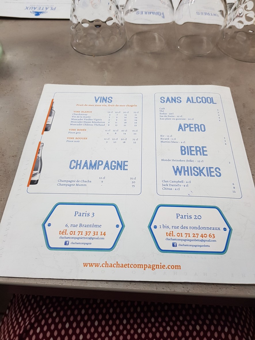 Chacha & Companie - Restaurant de Fruits de Mer menu 2