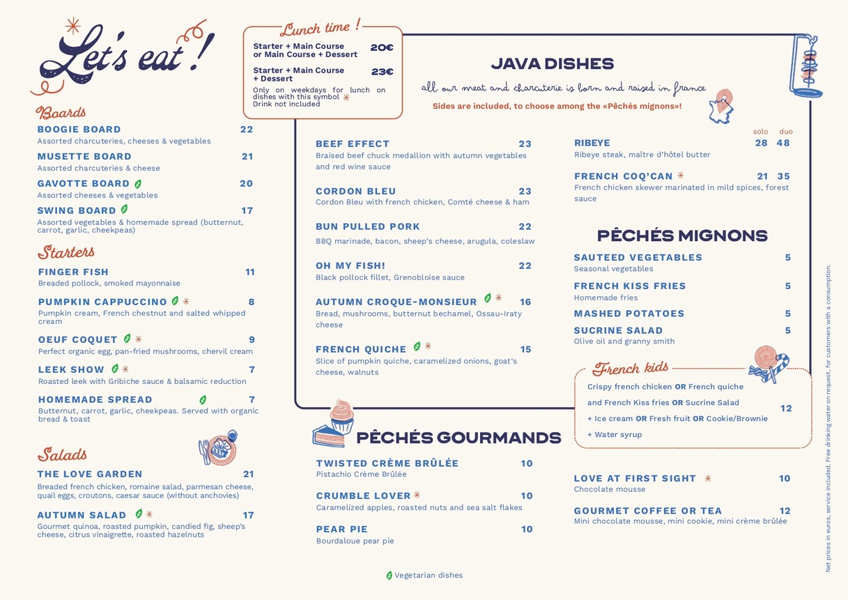French Kiss Paris Restaurant Porte de Versailles menu 1