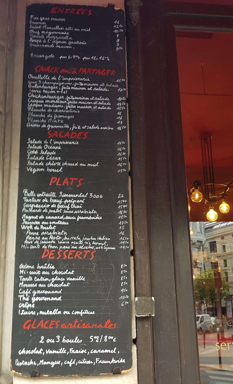 L'Imprimerie menu 1