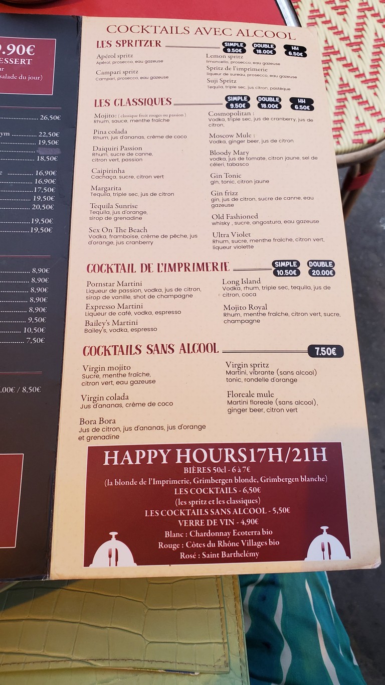 L'Imprimerie menu 2