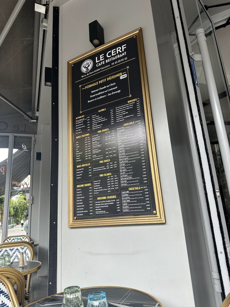 Le Cerf menu 1