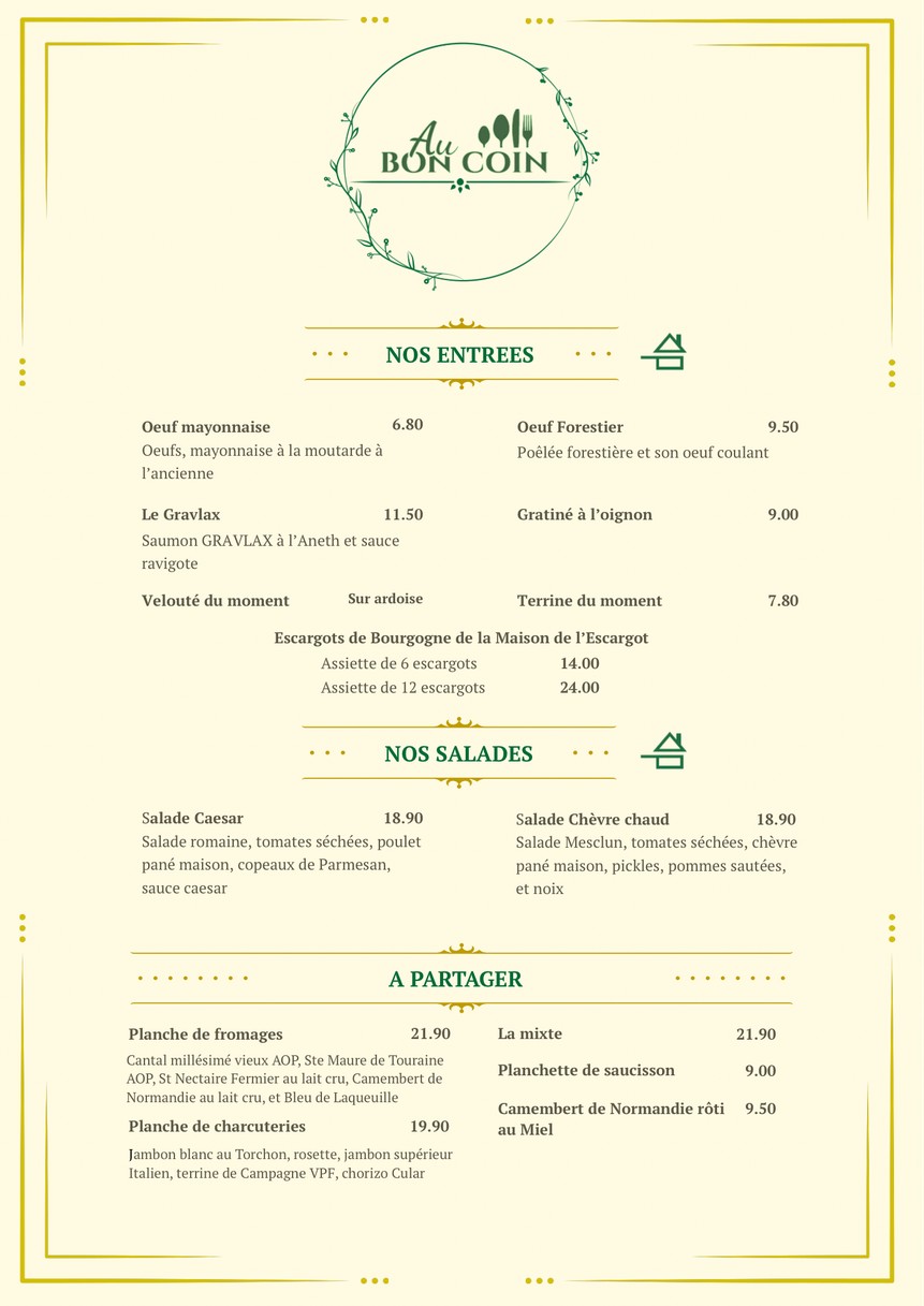 Au Bon Coin menu 1