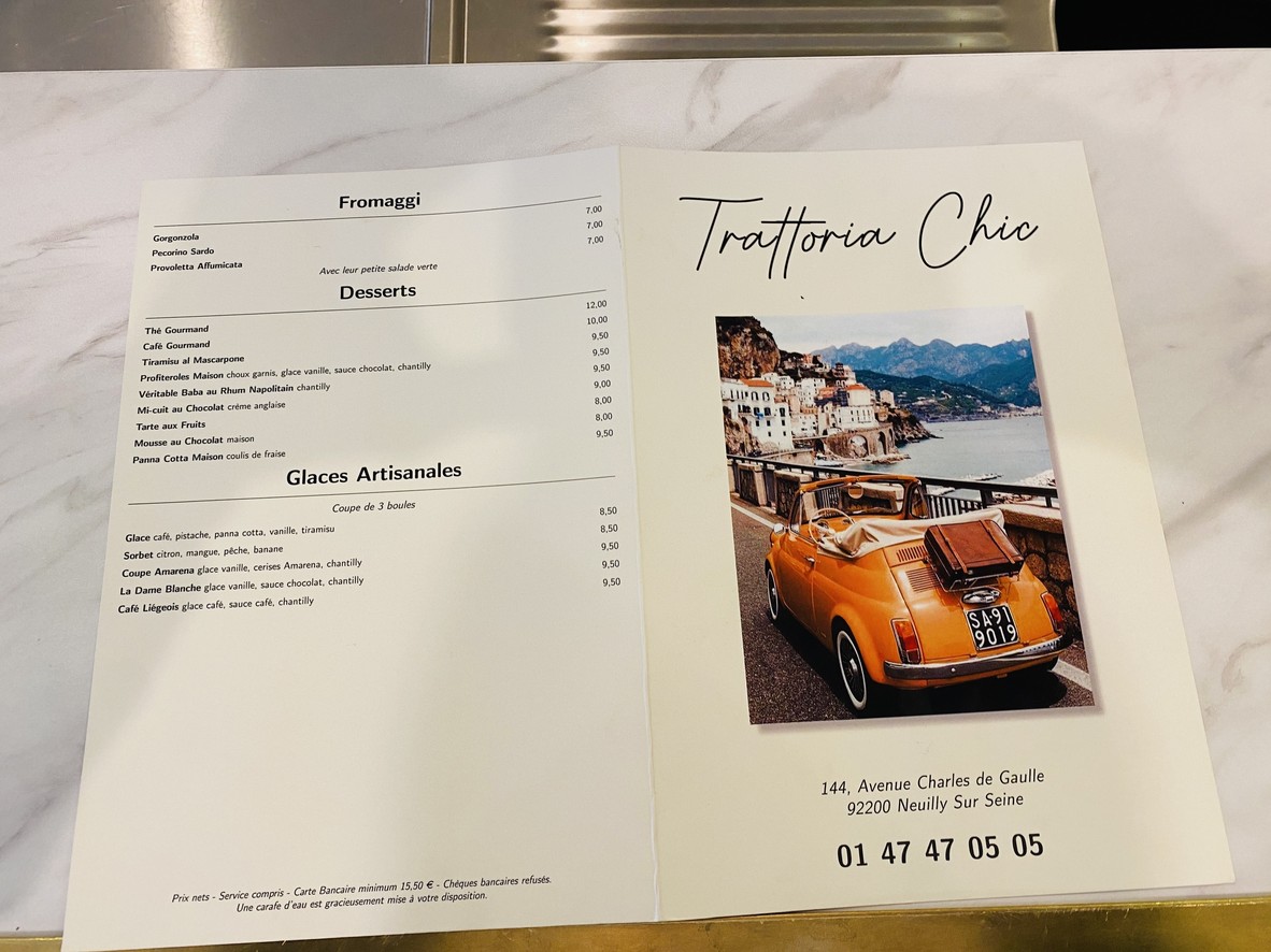 Trattoria Chic menu 1
