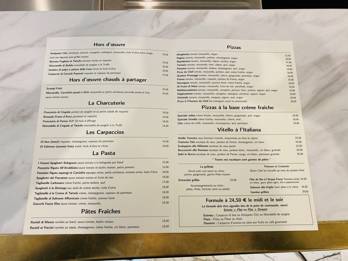 Trattoria Chic menu 2