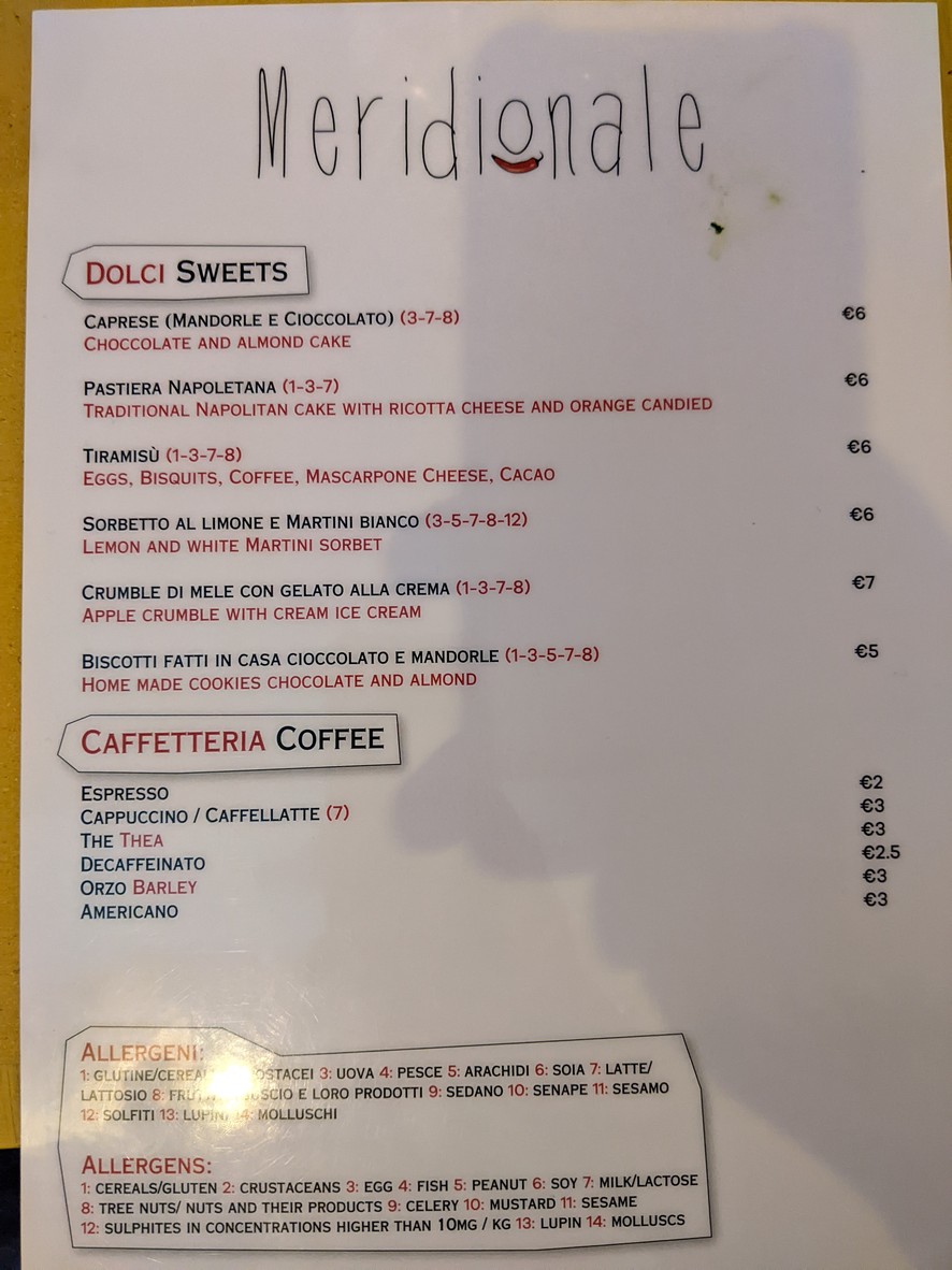 Meridionale Restaurant menu 3