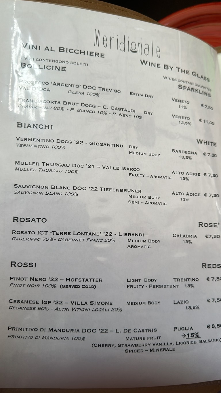Meridionale Restaurant menu 4