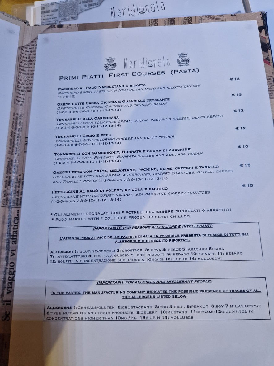 Meridionale Restaurant menu 5