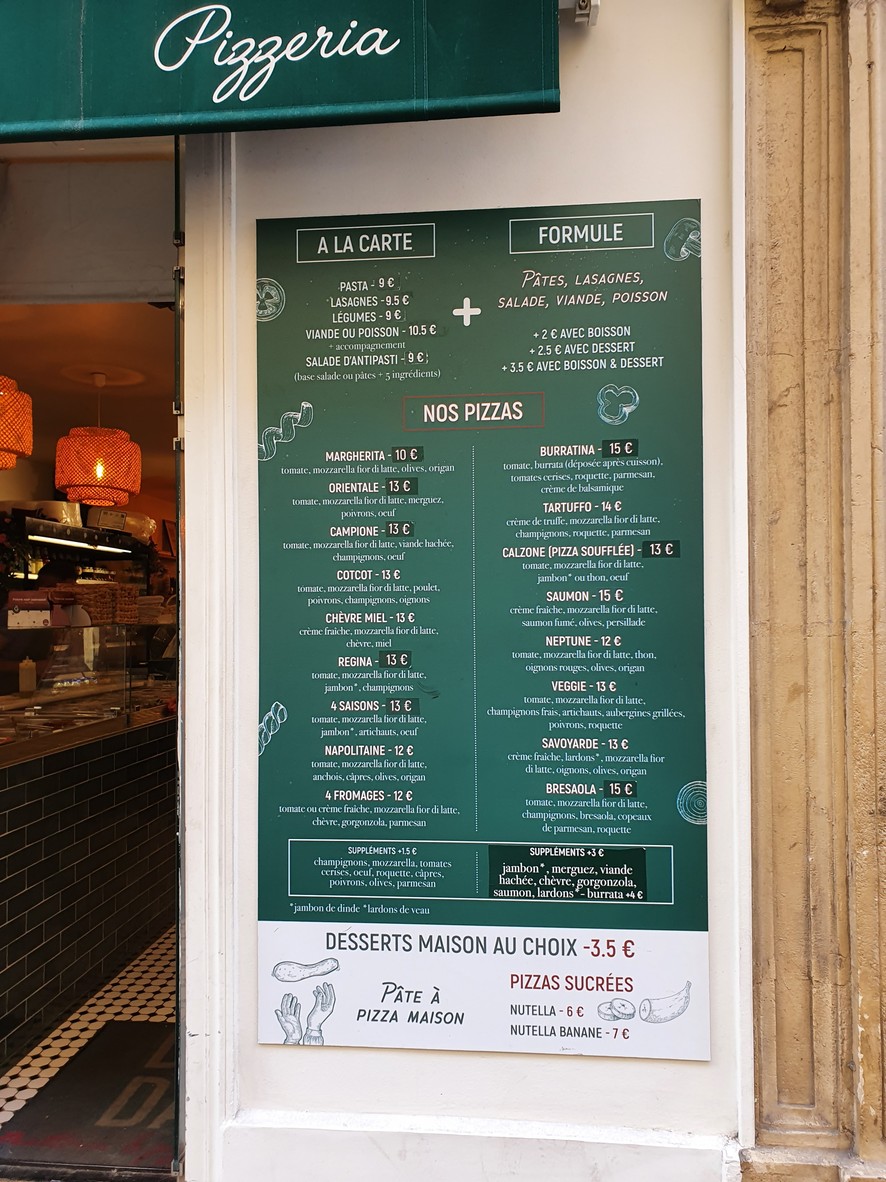 Dada trattoria PONTHIEU menu 1