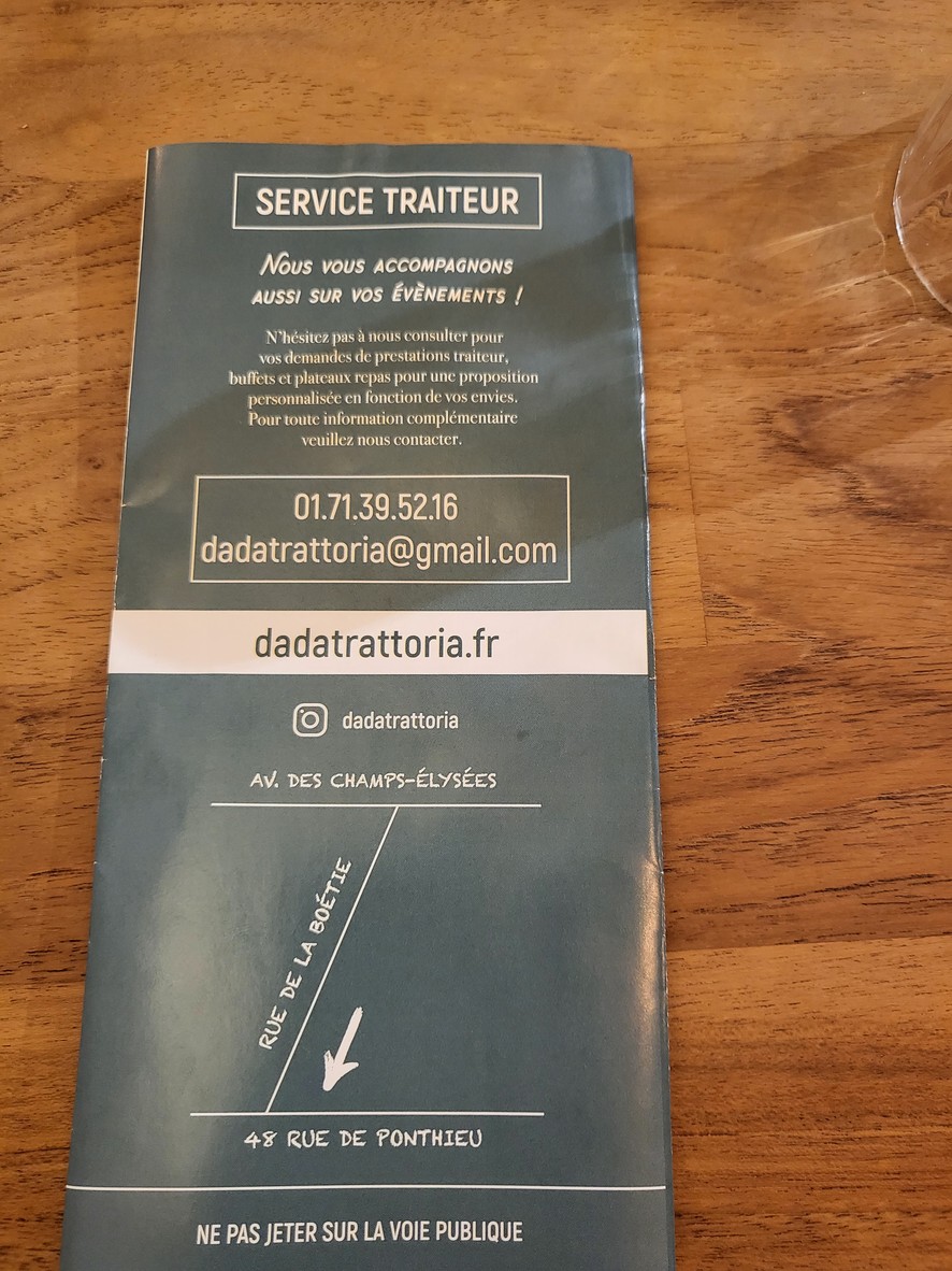 Dada trattoria PONTHIEU menu 2