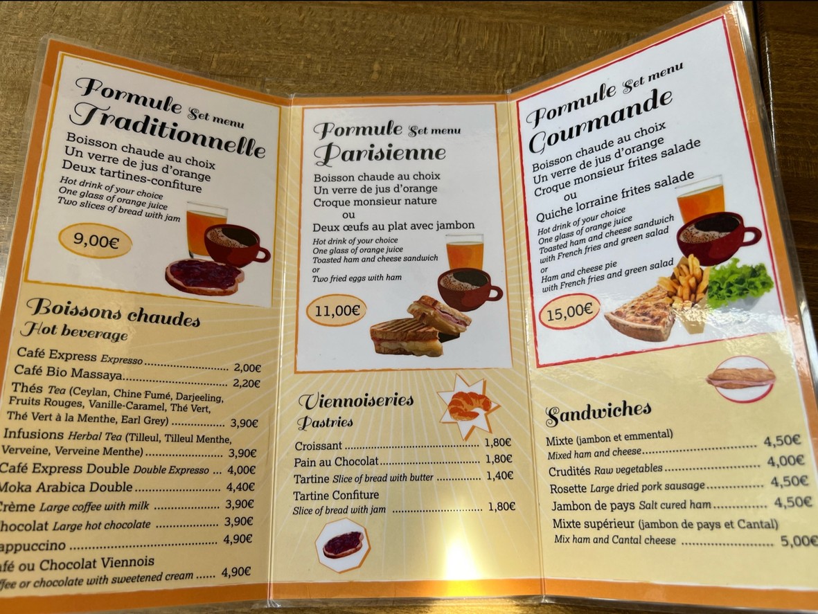 Paris Europe menu 1
