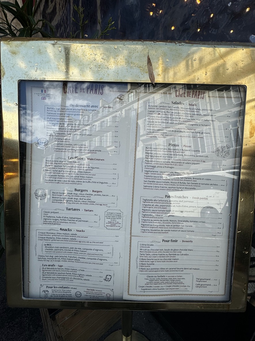 Paris Europe menu 2