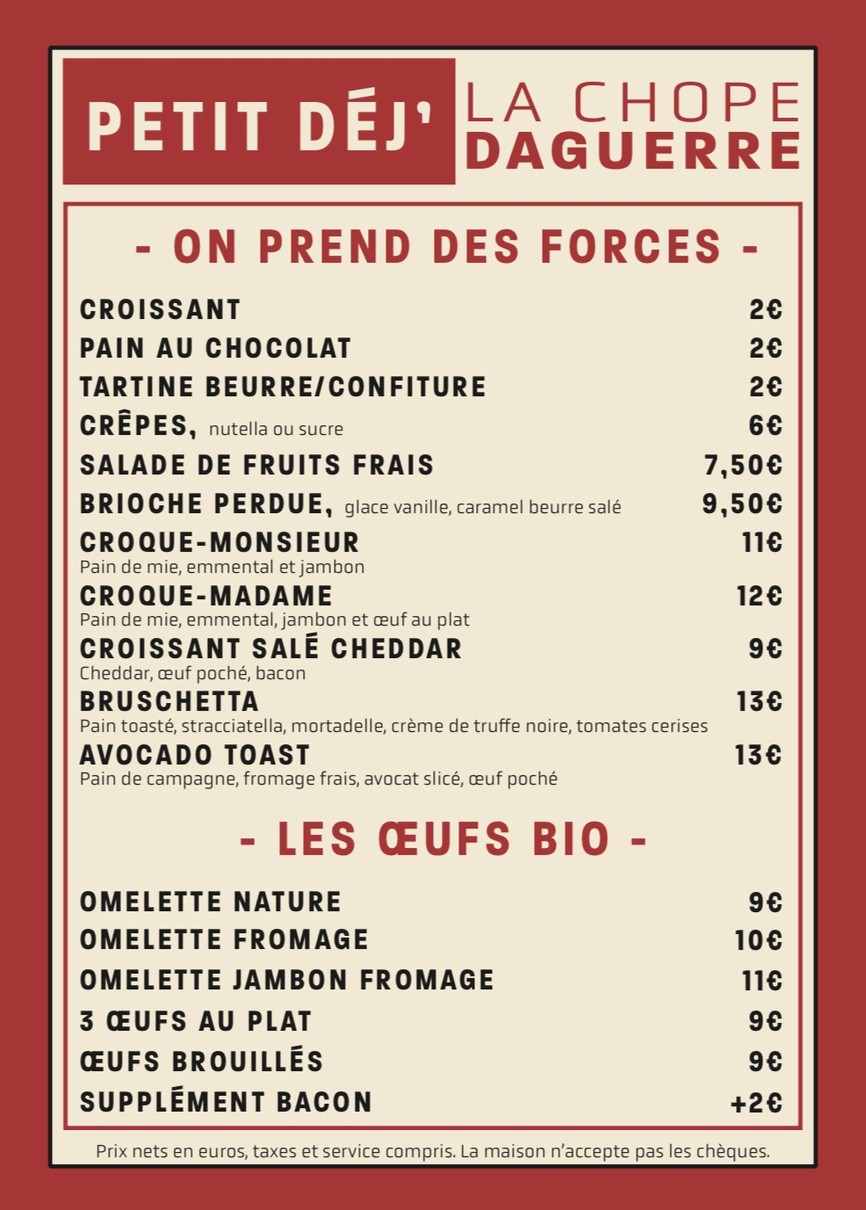 La Chope Daguerre menu 2