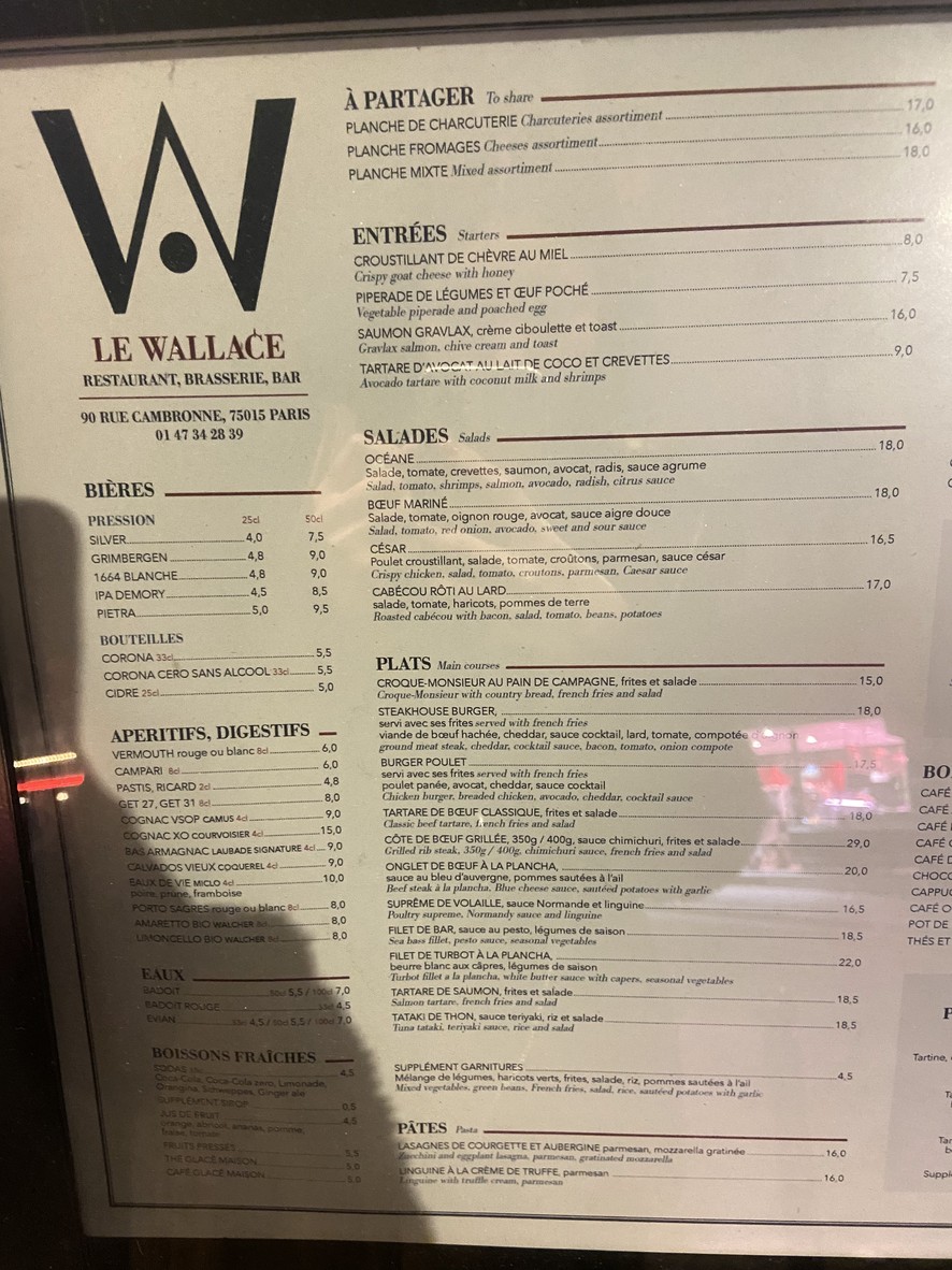 Wallace Restaurant menu 1