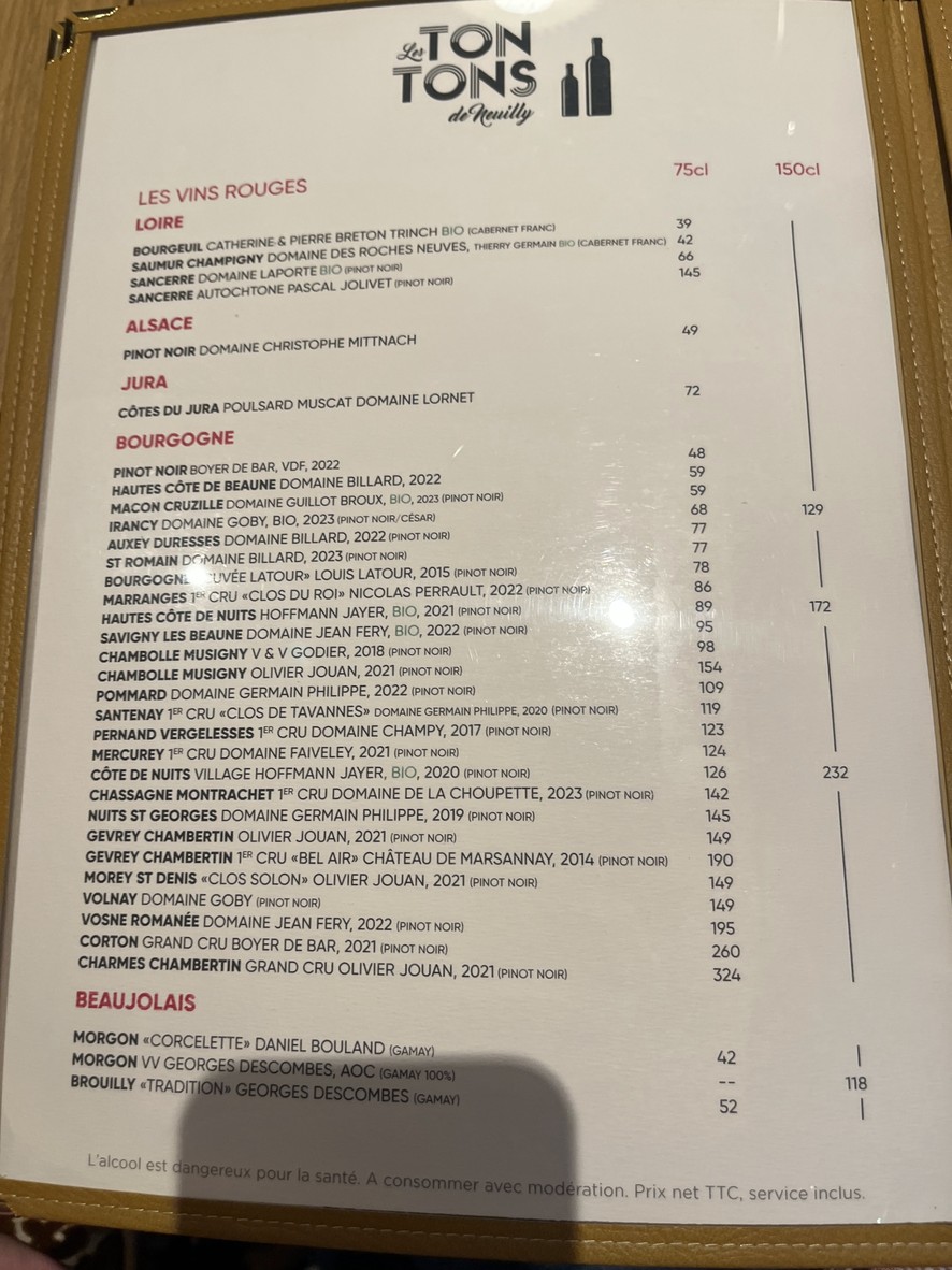 Les Tontons de Neuilly menu 1