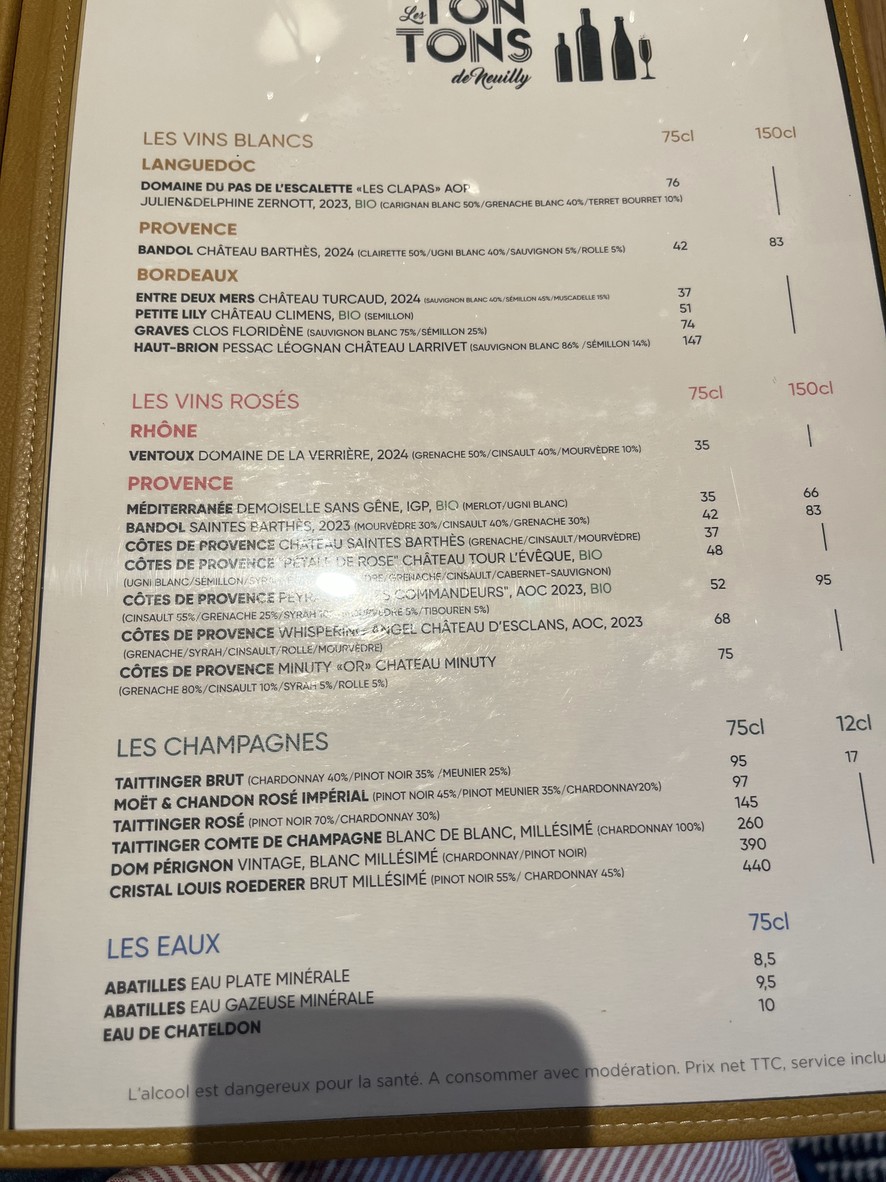 Les Tontons de Neuilly menu 4