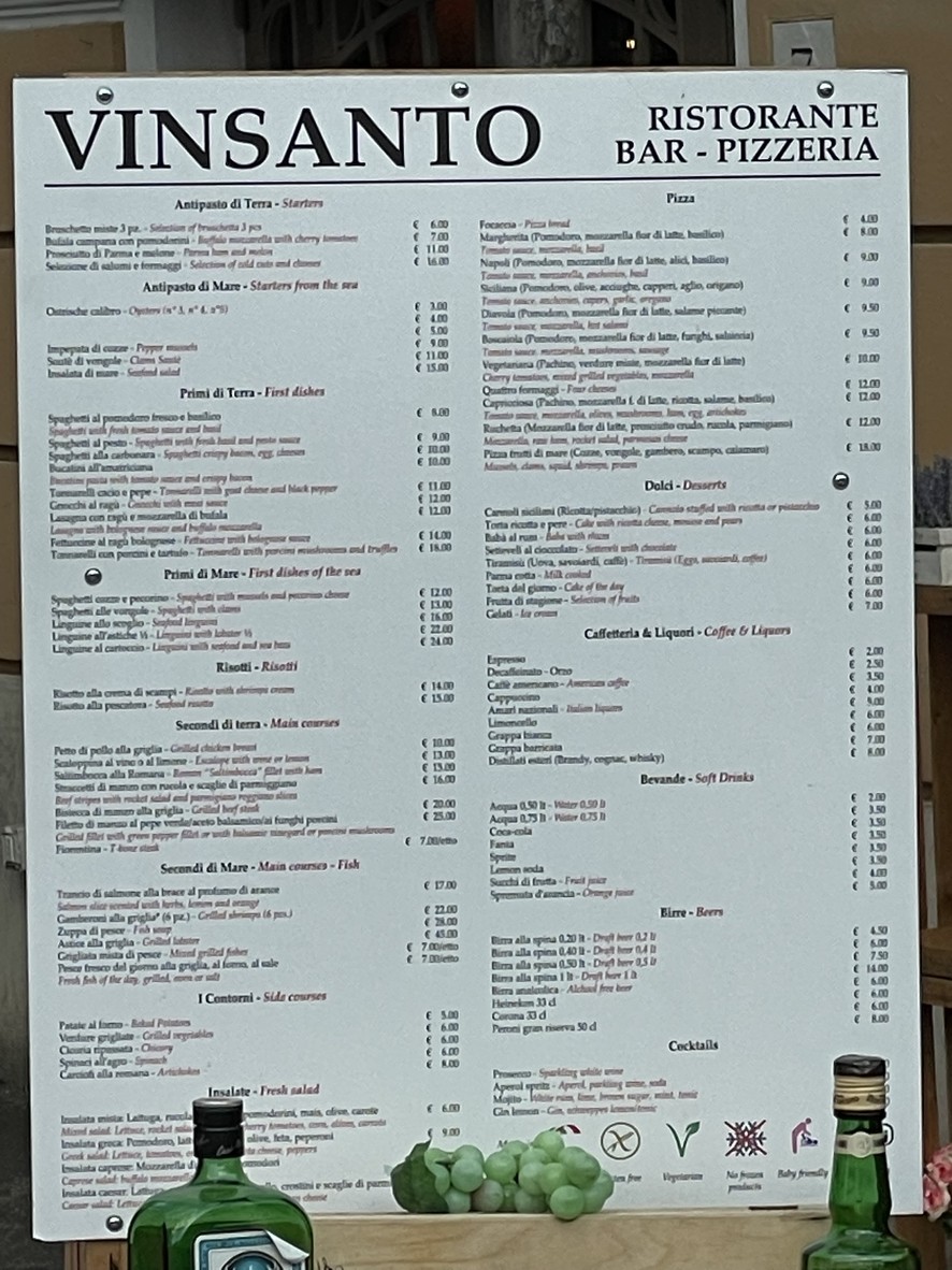 Vinsanto Vino & Cucina menu 1