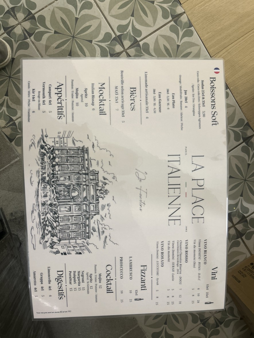 LA PLACE ITALIENNE Paris 19 menu 2