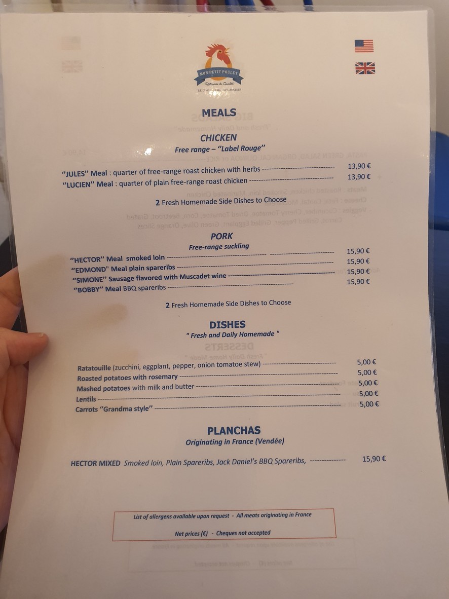 Mon Petit Poulet menu 1