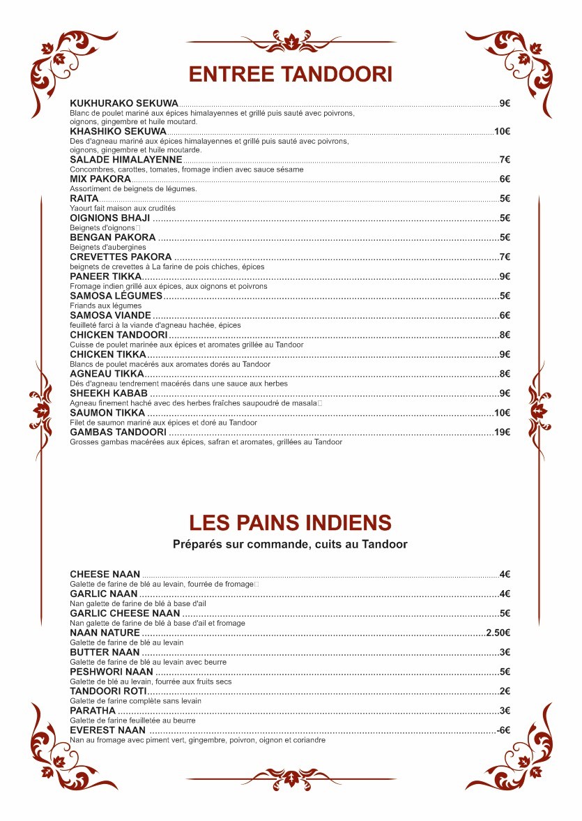 Himalayan Cuisine menu 1