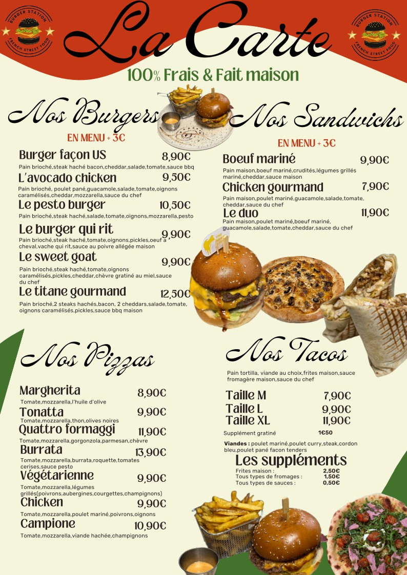 Burger Station 🍔🔥 (Le vrai goût du fait maison) menu 1