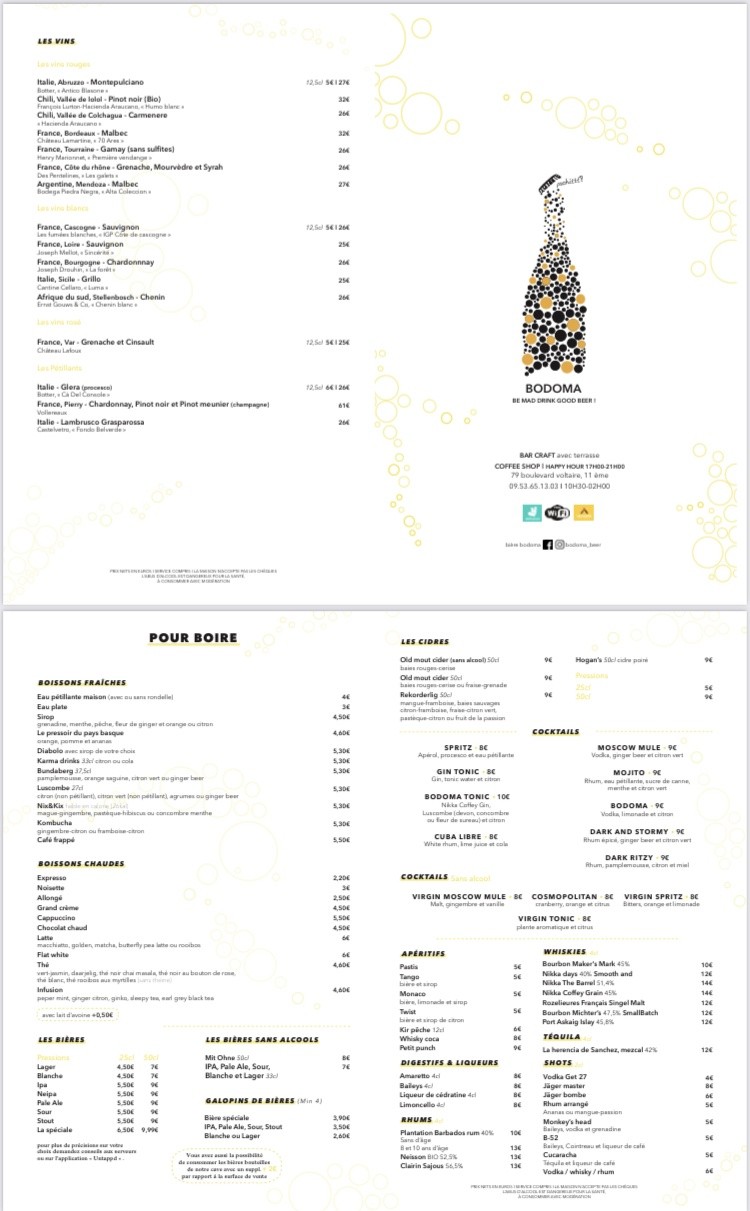 BODOMA - Craft bar / Café menu 1