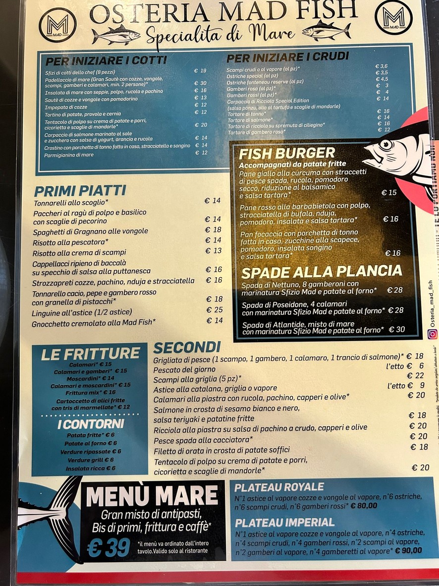 Osteria Mad Fish Pesce menu 1