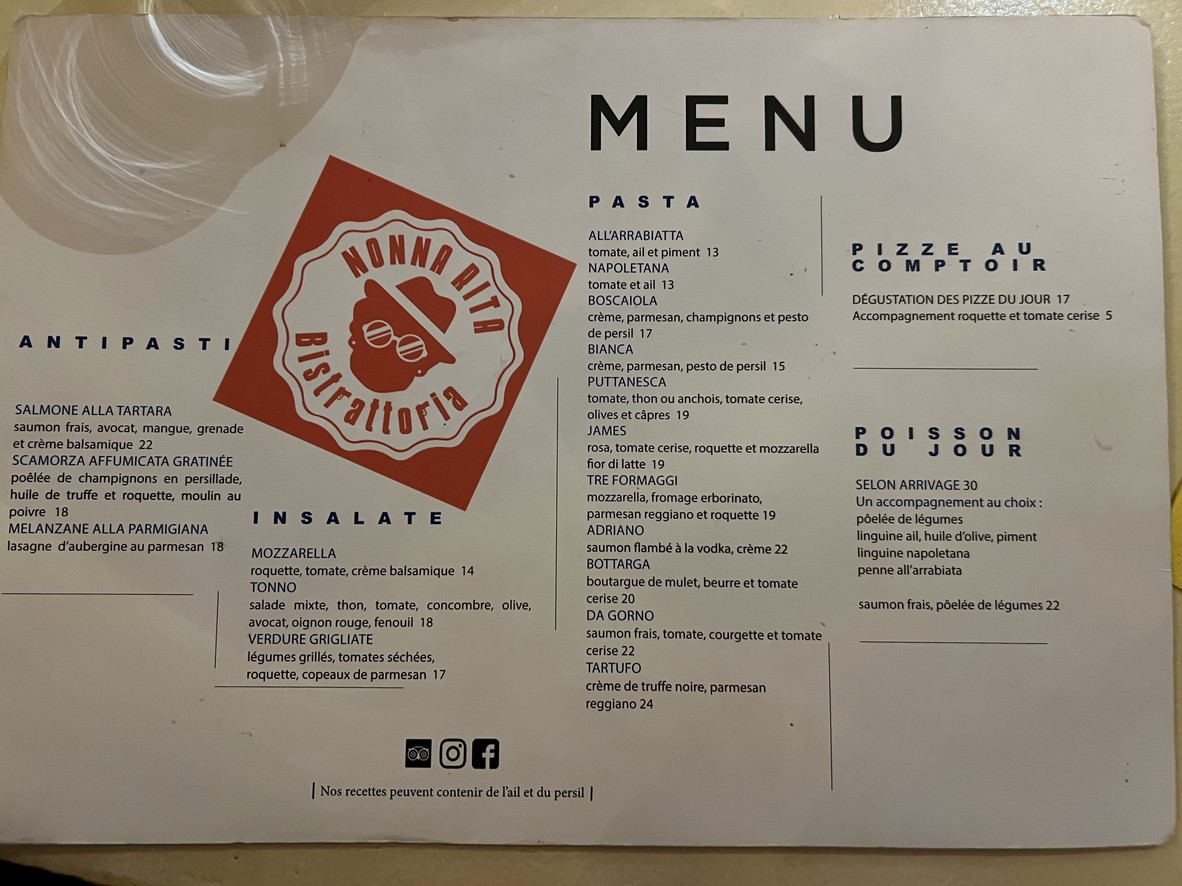 Bistrattoria Nonna Rita menu 1