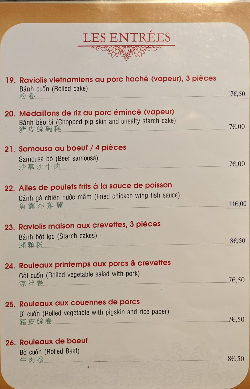 Restaurant Sài Gòn menu 1