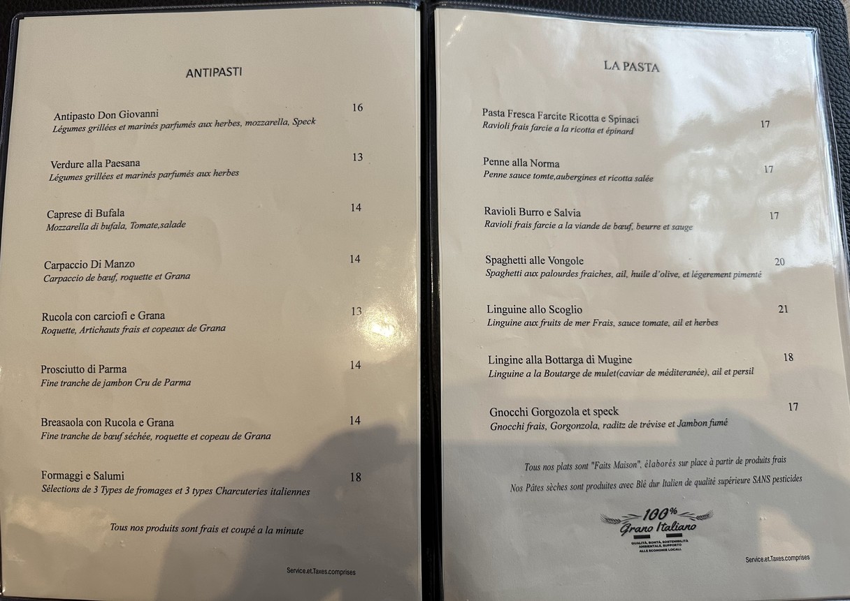 Don Giovanni menu 1