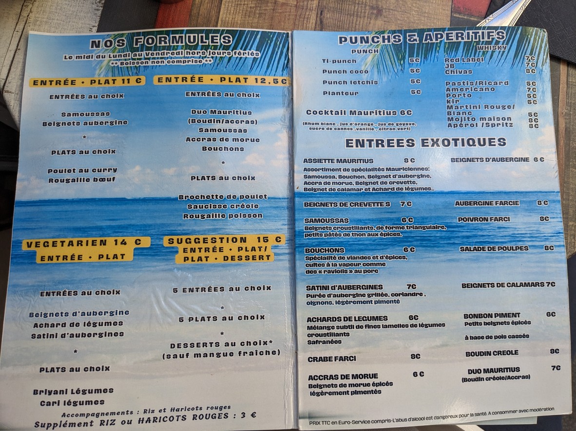 Le Mauritius menu 2