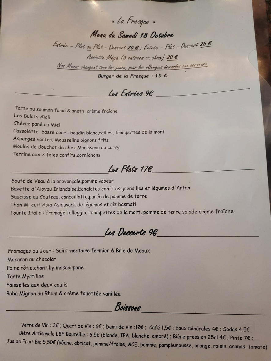 La Fresque menu 1