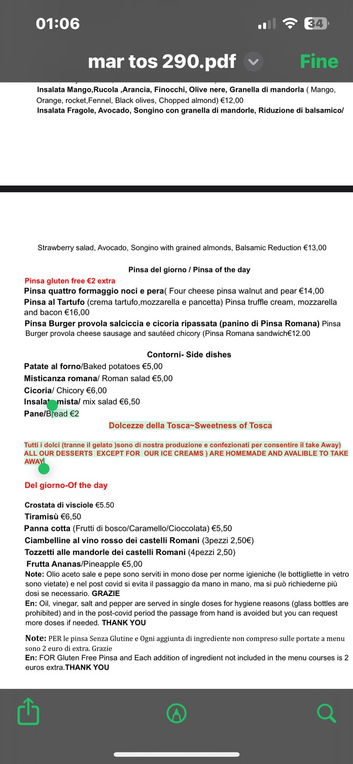 Tosca - Trattoria Pinseria menu 2