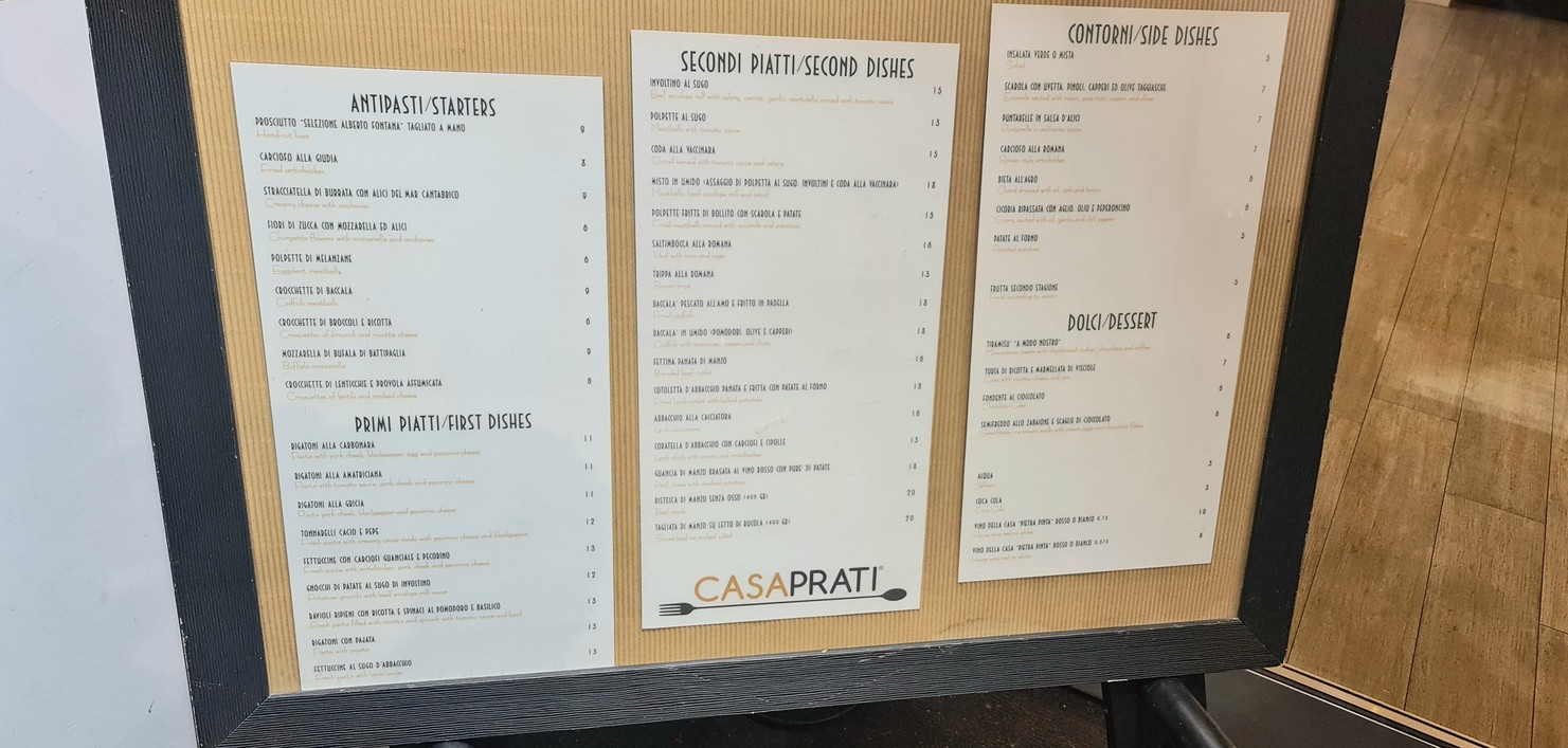 Casa Prati menu 1