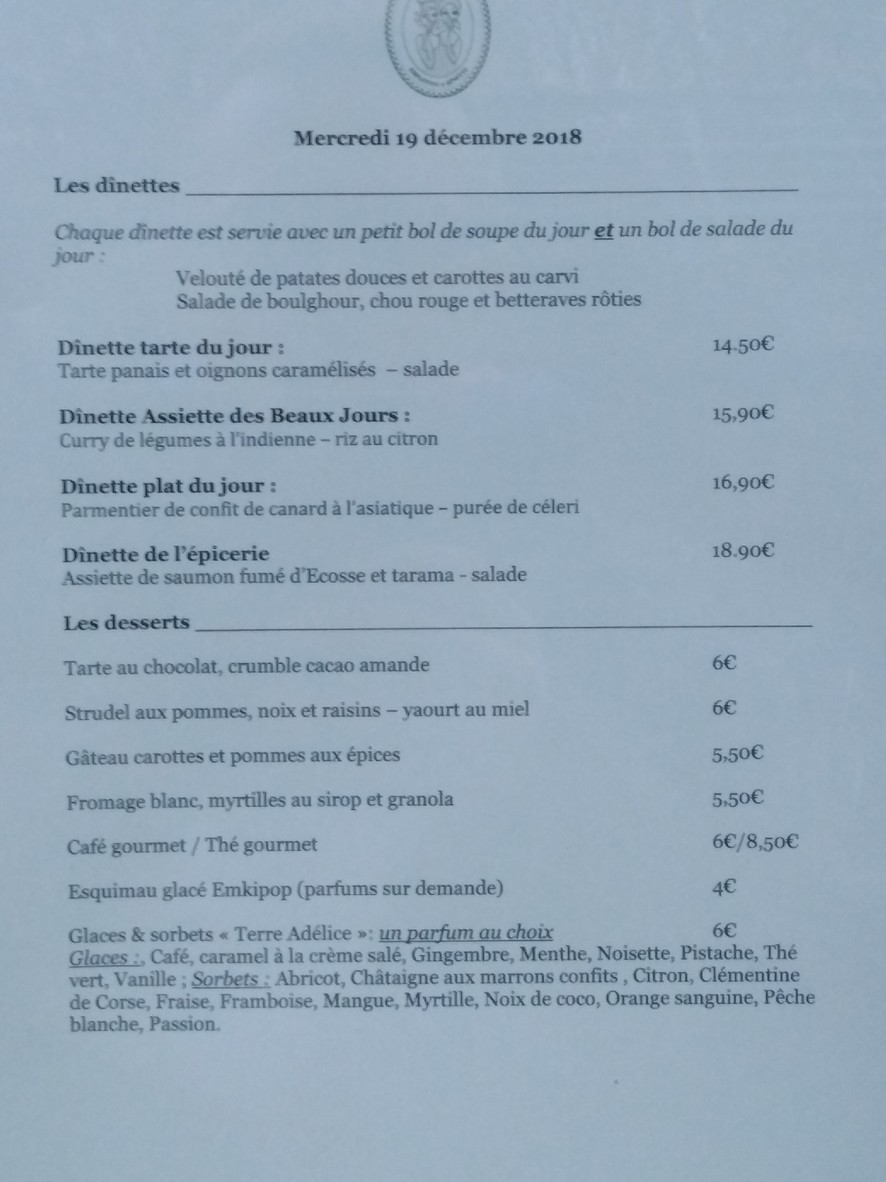 Les Pipelettes menu 1