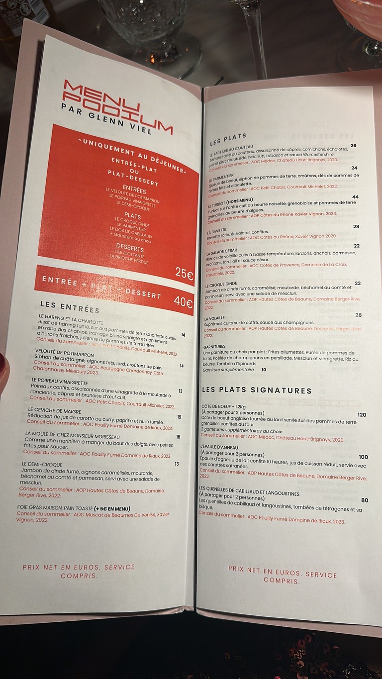 Podium Bistrot Festif menu 1
