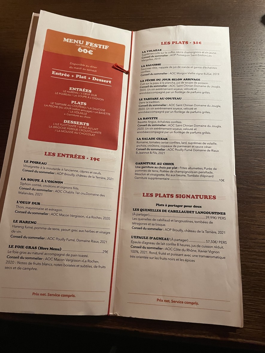 Podium Bistrot Festif menu 2