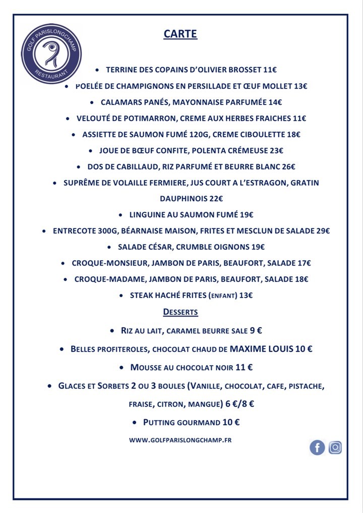 Restaurant du Golf ParisLongchamp menu 1