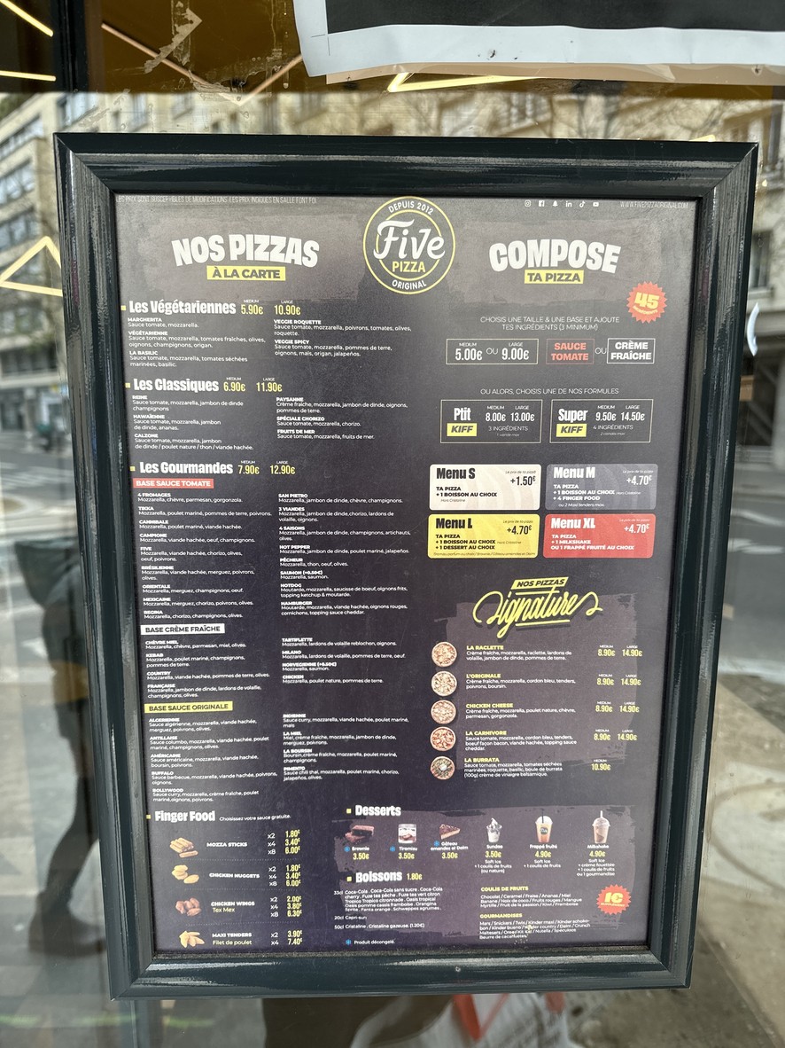 Five Pizza Original -Rue de Vaugirard - Paris 15 menu 1