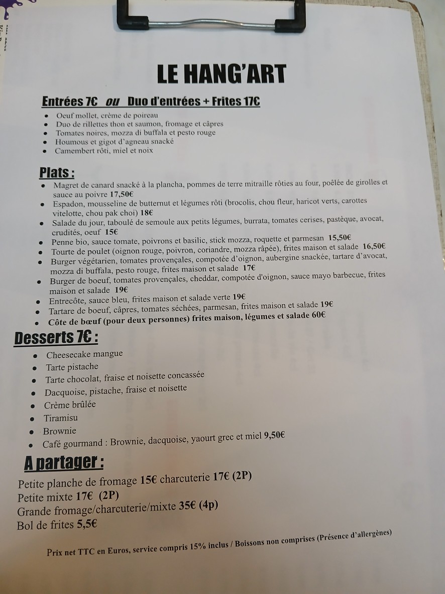 Le Hang'art menu 2