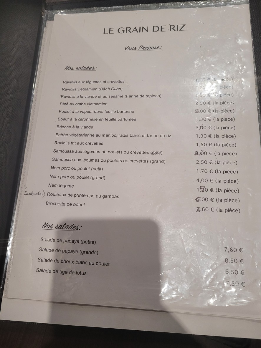 Le Grain de Riz menu 1