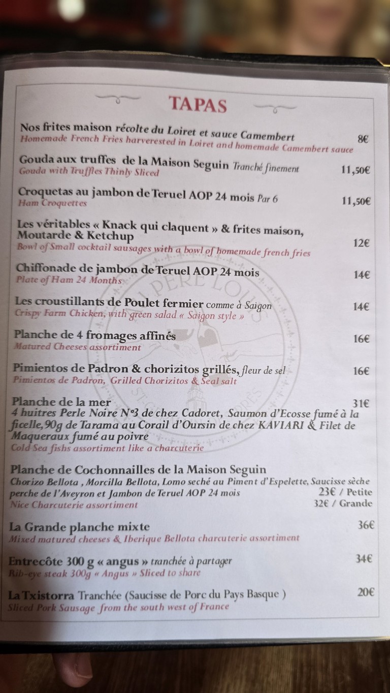 Au Père Louis menu 1