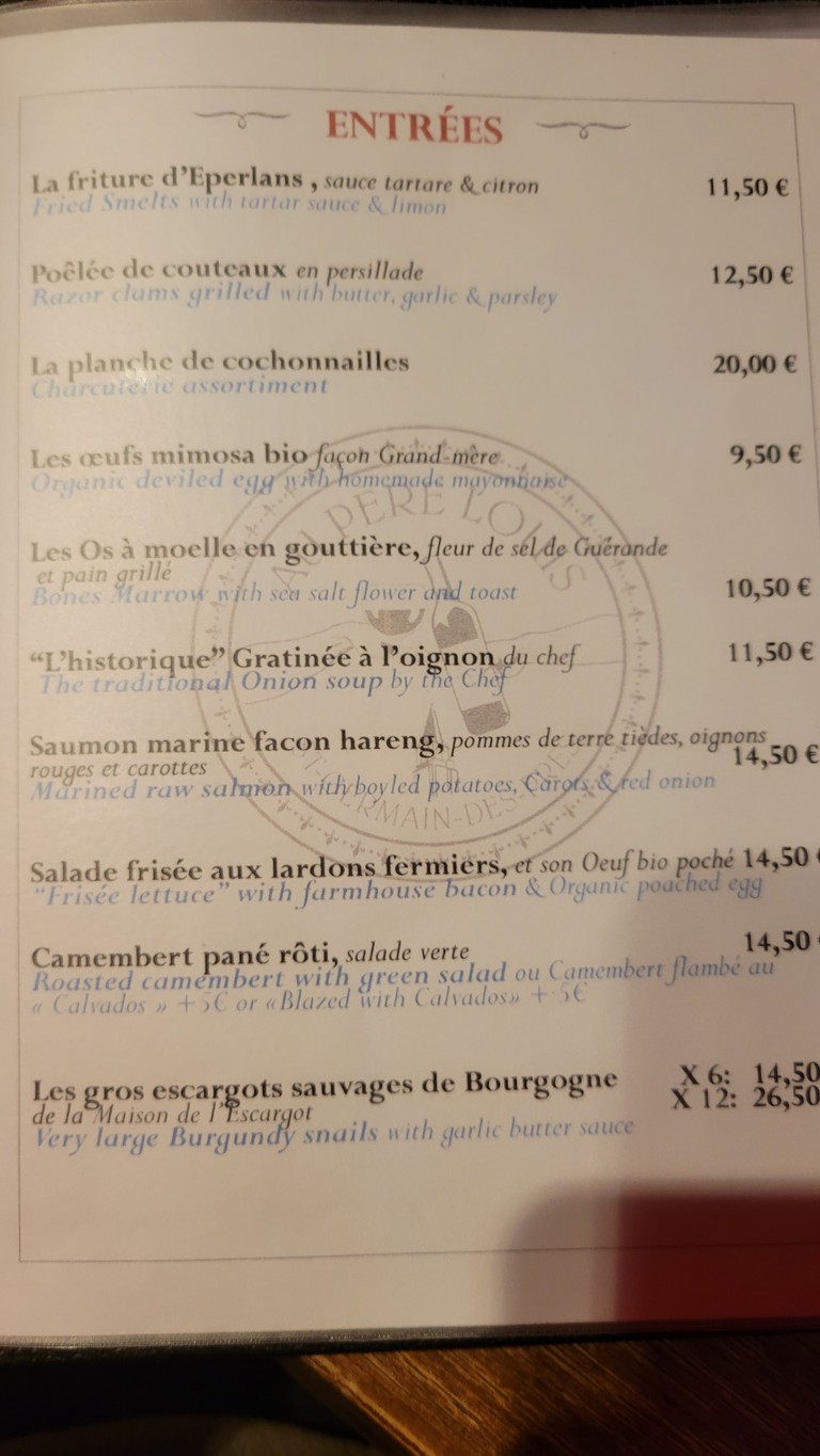 Au Père Louis menu 2
