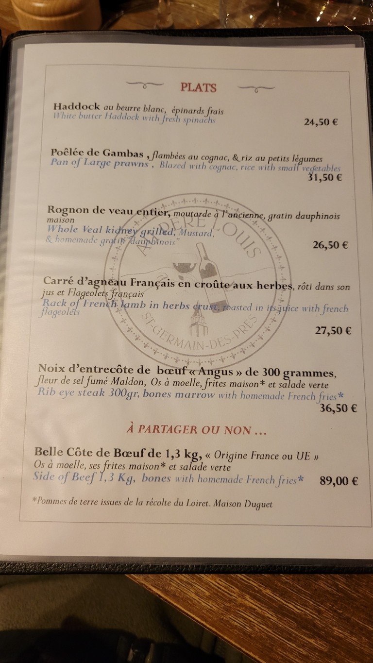 Au Père Louis menu 3