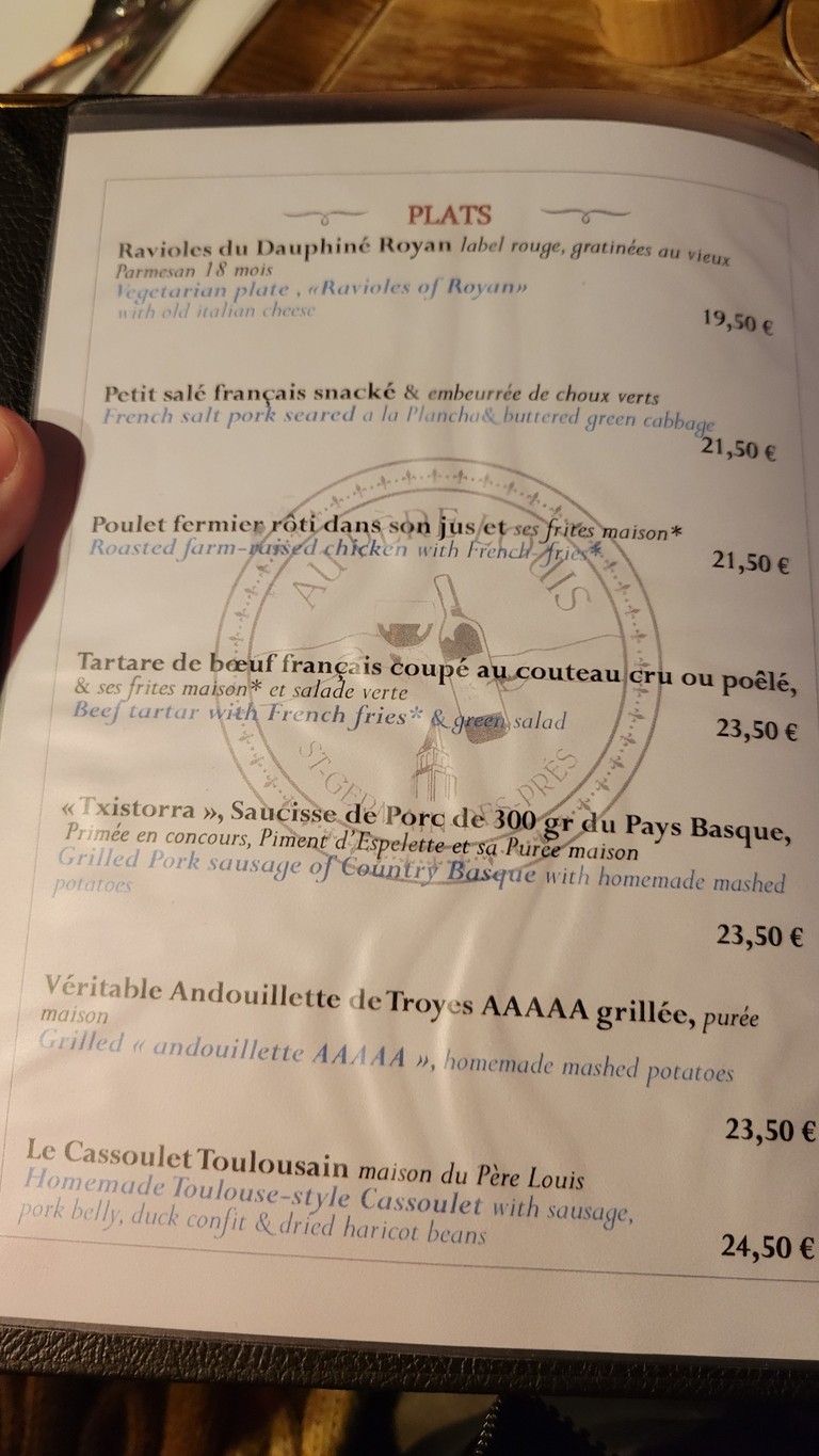 Au Père Louis menu 4